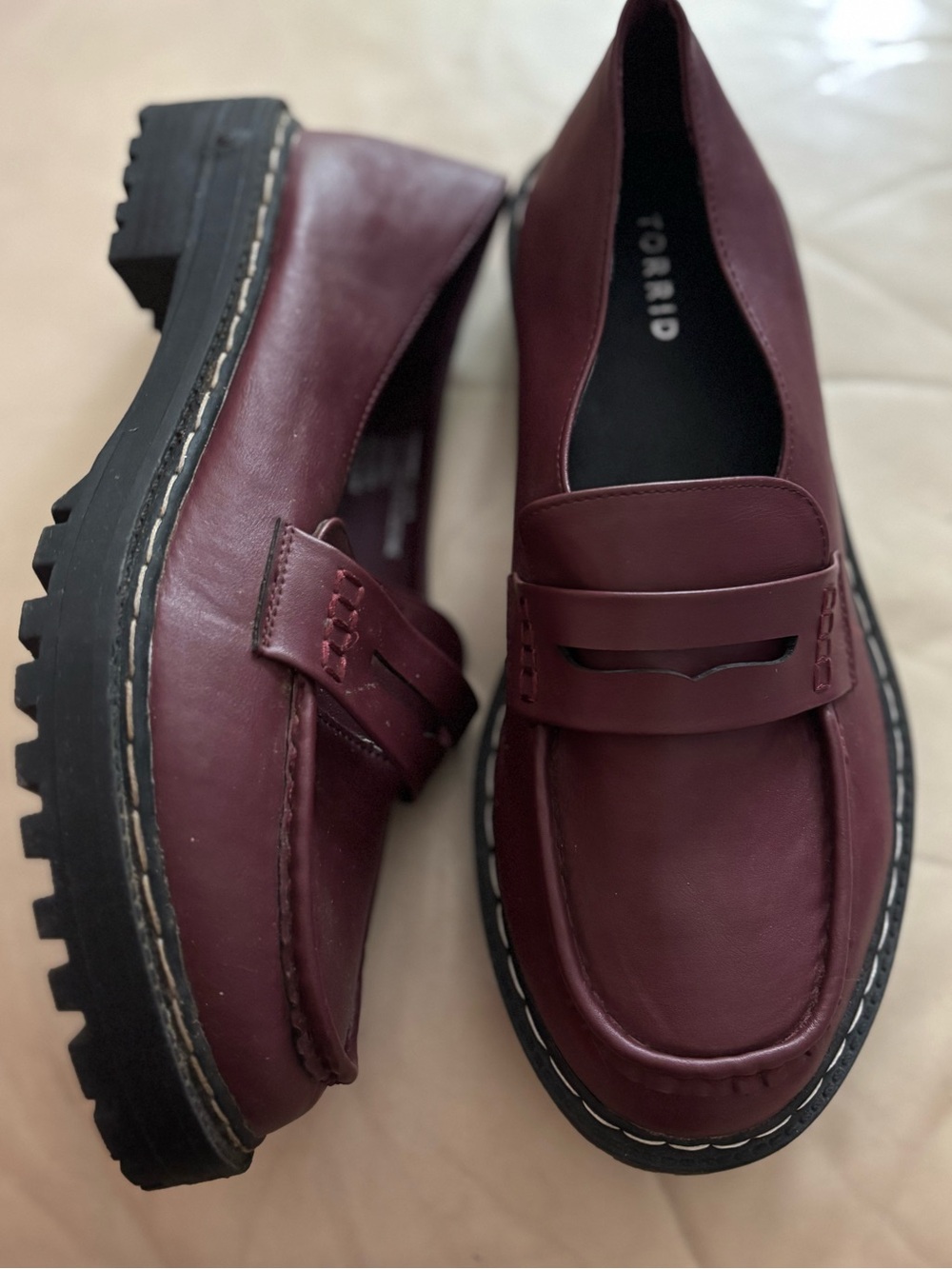 Torrid Burgundy Lug Sole Slip On Penny Loafers Extra Wide Width Size 10.5 WW